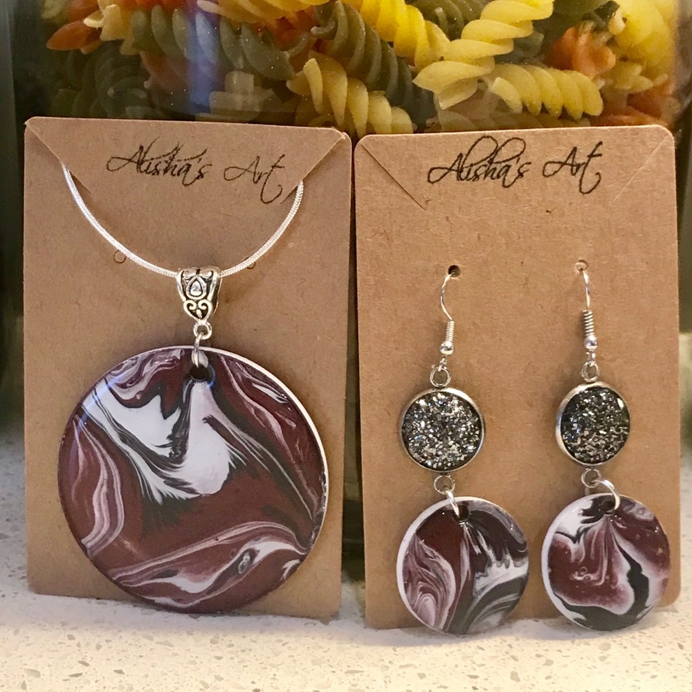 Artist Hand Pour Painted Jewelry Set